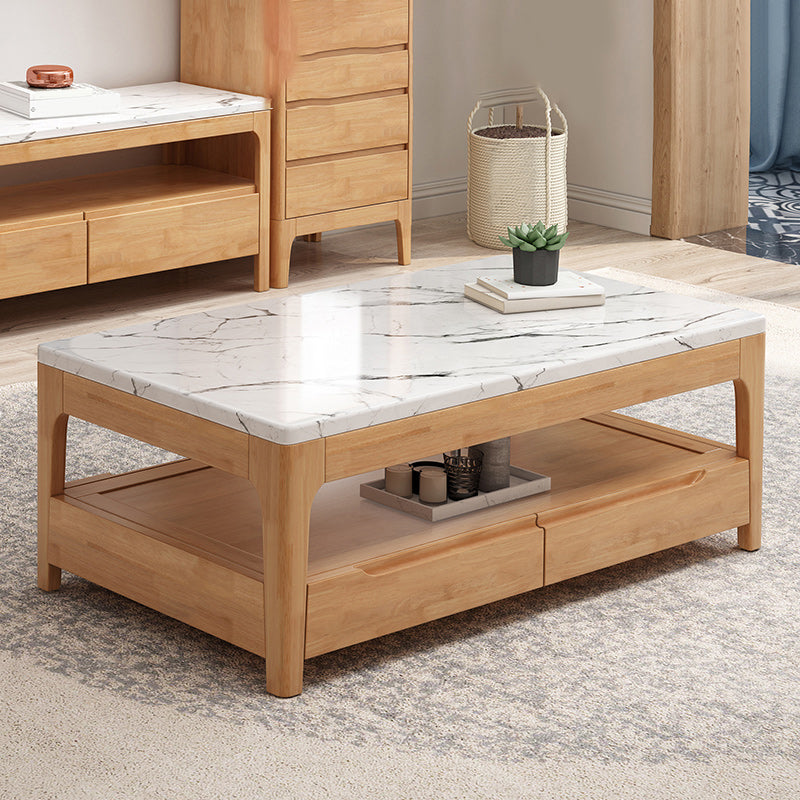 Rectangular 4 Legs Base Design Solid Wood Table with Drawer Coffee Table