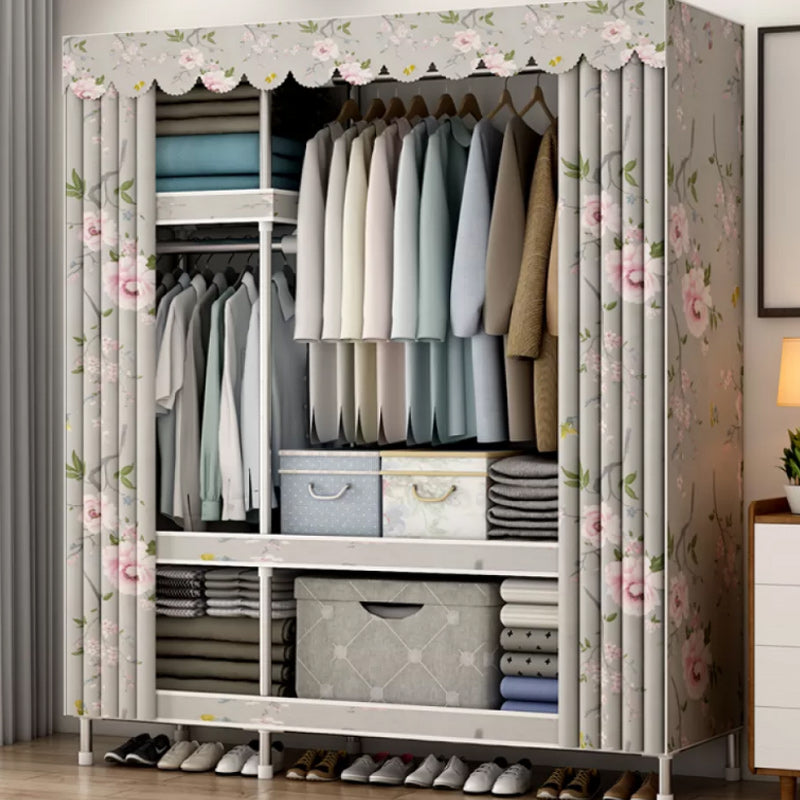 Modern Style Armoire Metal Cloth Rod Included Wardrobe Closet for Bedroom