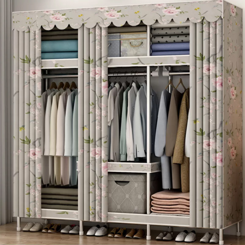 Modern Style Armoire Metal Cloth Rod Included Wardrobe Closet for Bedroom