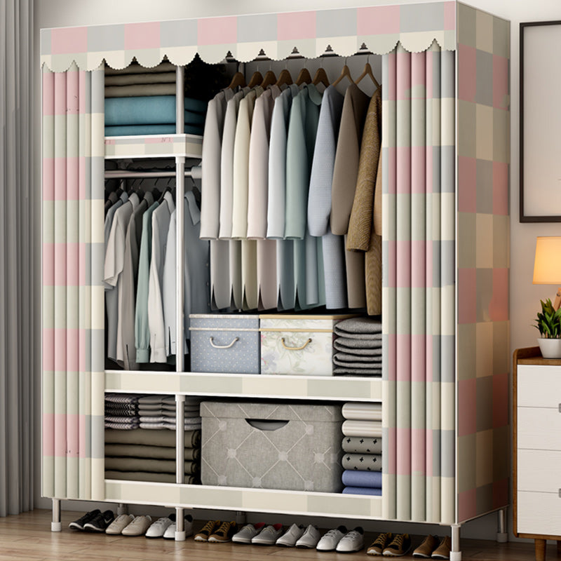 Modern Style Armoire Metal Cloth Rod Included Wardrobe Closet for Bedroom