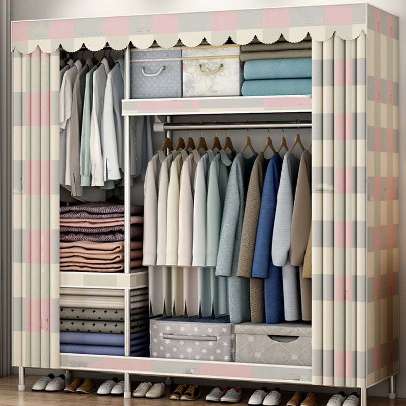 Modern Style Armoire Metal Cloth Rod Included Wardrobe Closet for Bedroom