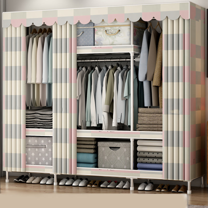 Modern Style Armoire Metal Cloth Rod Included Wardrobe Closet for Bedroom