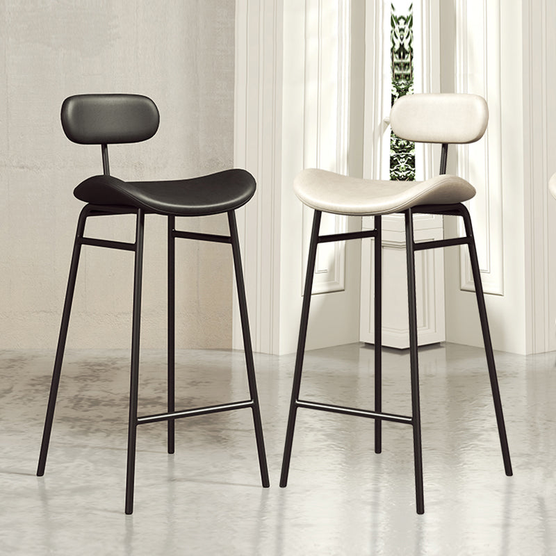Faux Leather Bar Stools Scandinavian Low Back Armless Barstool with 4 Iron Legs
