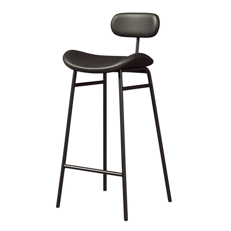 Faux Leather Bar Stools Scandinavian Low Back Armless Barstool with 4 Iron Legs