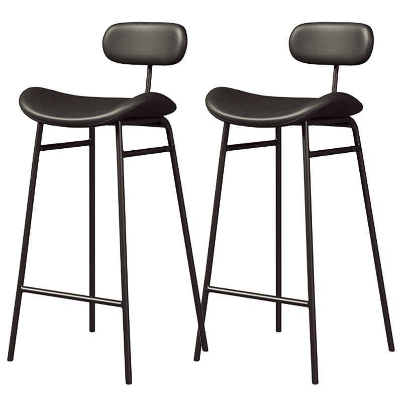 Faux Leather Bar Stools Scandinavian Low Back Armless Barstool with 4 Iron Legs