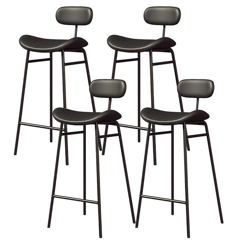Faux Leather Bar Stools Scandinavian Low Back Armless Barstool with 4 Iron Legs
