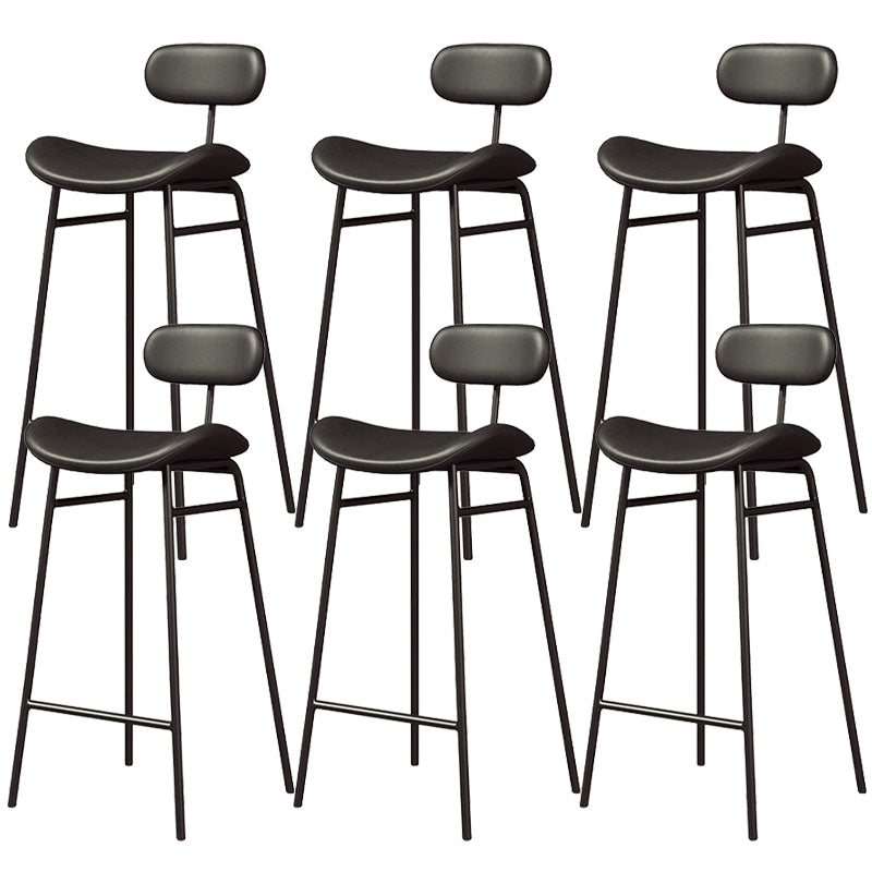 Faux Leather Bar Stools Scandinavian Low Back Armless Barstool with 4 Iron Legs