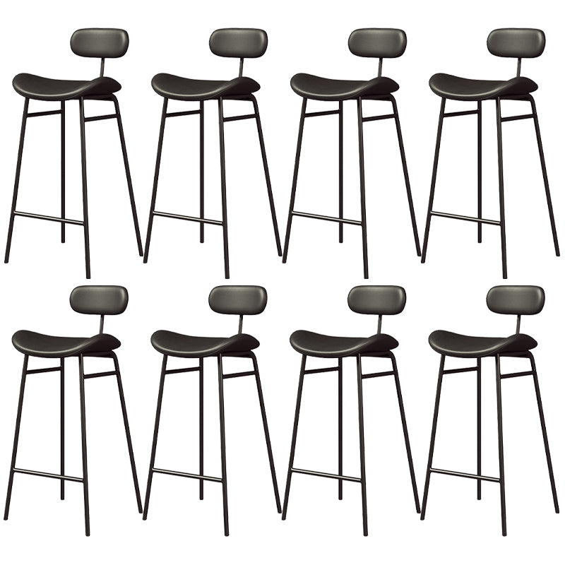 Faux Leather Bar Stools Scandinavian Low Back Armless Barstool with 4 Iron Legs