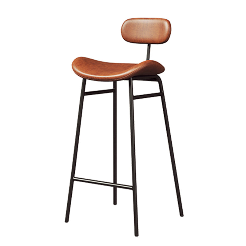 Faux Leather Bar Stools Scandinavian Low Back Armless Barstool with 4 Iron Legs