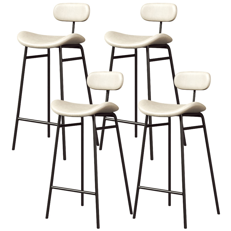 Faux Leather Bar Stools Scandinavian Low Back Armless Barstool with 4 Iron Legs