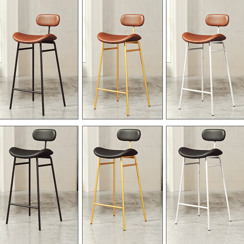Faux Leather Bar Stools Scandinavian Low Back Armless Barstool with 4 Iron Legs