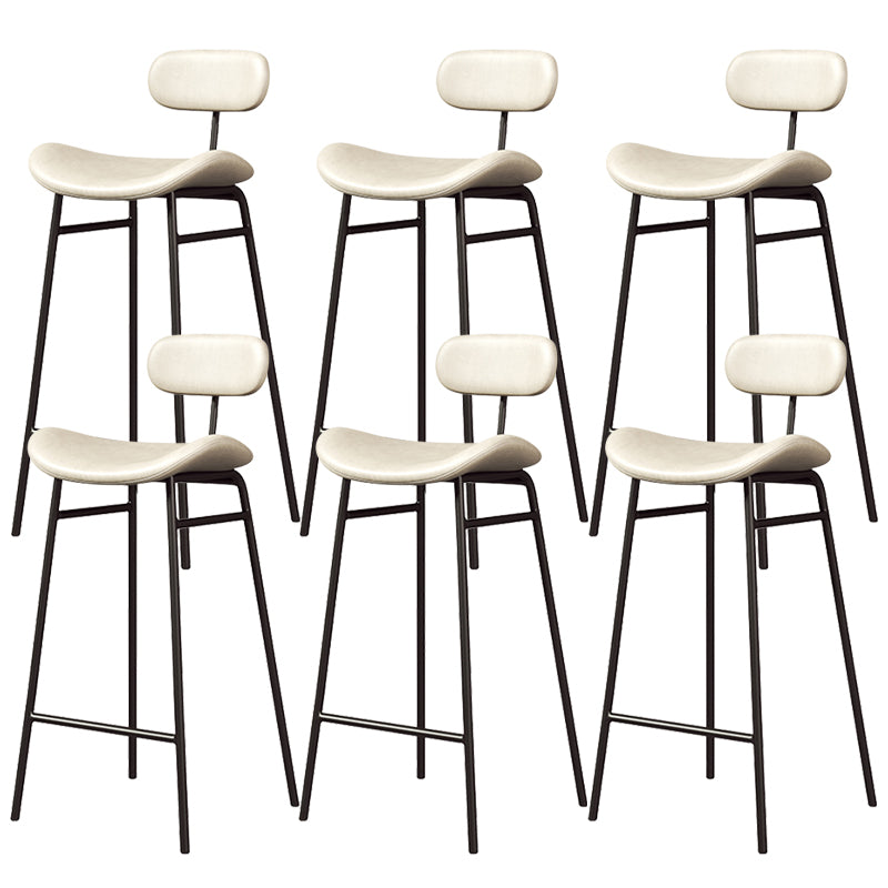 Faux Leather Bar Stools Scandinavian Low Back Armless Barstool with 4 Iron Legs