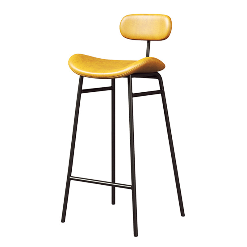 Faux Leather Bar Stools Scandinavian Low Back Armless Barstool with 4 Iron Legs