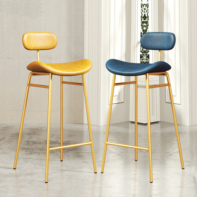 Faux Leather Bar Stools Scandinavian Low Back Armless Barstool with 4 Iron Legs