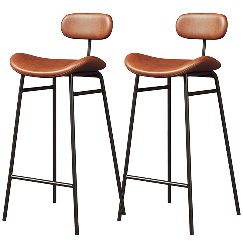 Faux Leather Bar Stools Scandinavian Low Back Armless Barstool with 4 Iron Legs