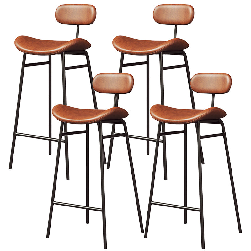 Faux Leather Bar Stools Scandinavian Low Back Armless Barstool with 4 Iron Legs