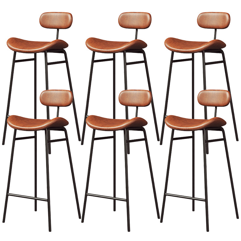 Faux Leather Bar Stools Scandinavian Low Back Armless Barstool with 4 Iron Legs