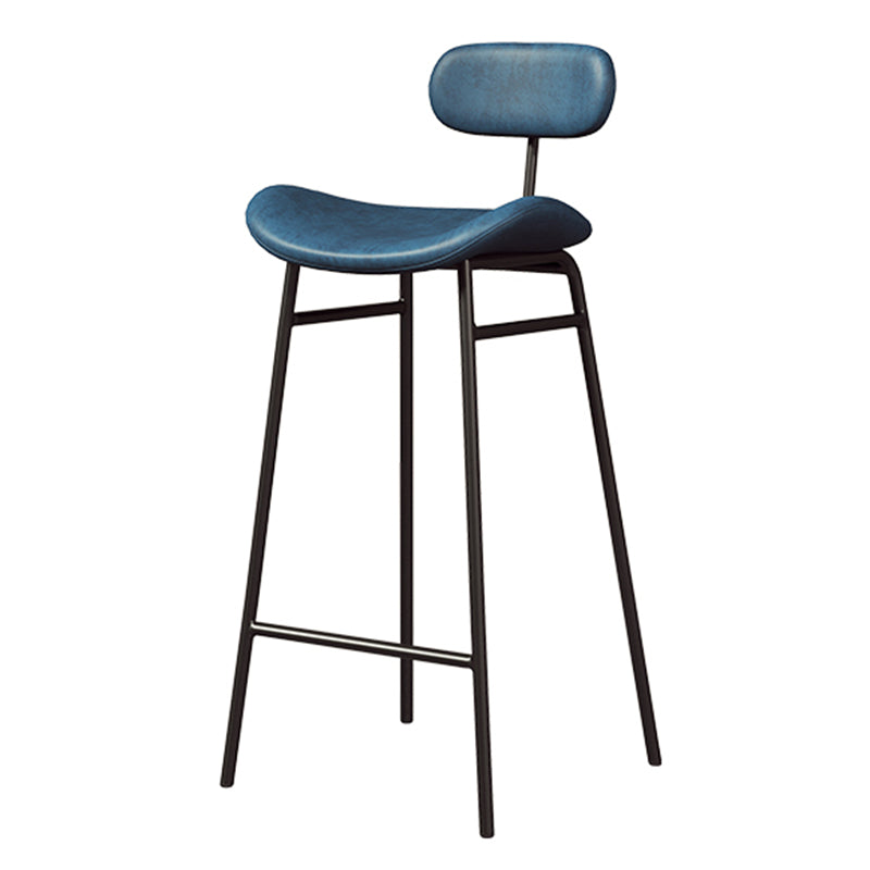 Faux Leather Bar Stools Scandinavian Low Back Armless Barstool with 4 Iron Legs