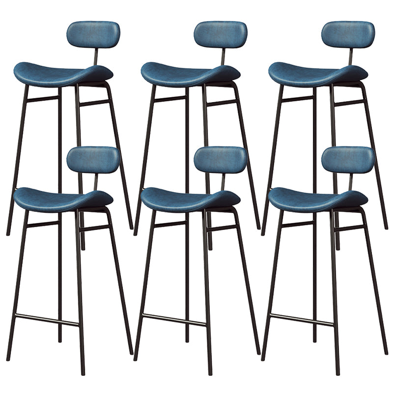 Faux Leather Bar Stools Scandinavian Low Back Armless Barstool with 4 Iron Legs