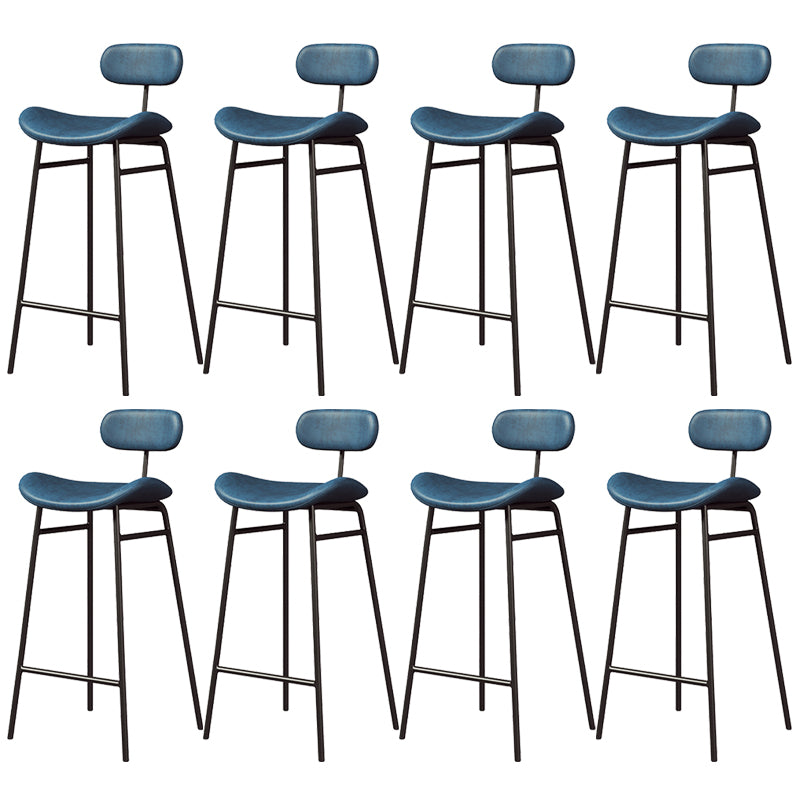 Faux Leather Bar Stools Scandinavian Low Back Armless Barstool with 4 Iron Legs