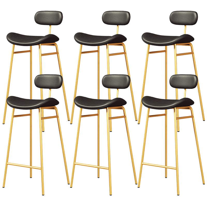Faux Leather Bar Stools Scandinavian Low Back Armless Barstool with 4 Iron Legs