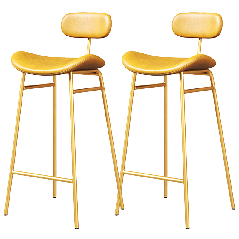 Faux Leather Bar Stools Scandinavian Low Back Armless Barstool with 4 Iron Legs