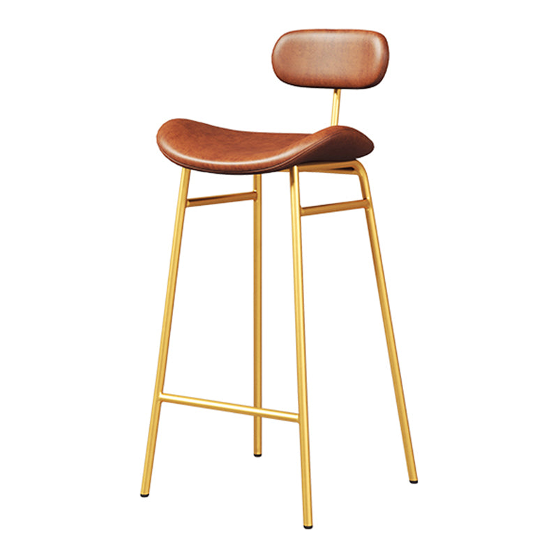 Faux Leather Bar Stools Scandinavian Low Back Armless Barstool with 4 Iron Legs