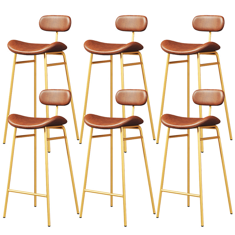Faux Leather Bar Stools Scandinavian Low Back Armless Barstool with 4 Iron Legs