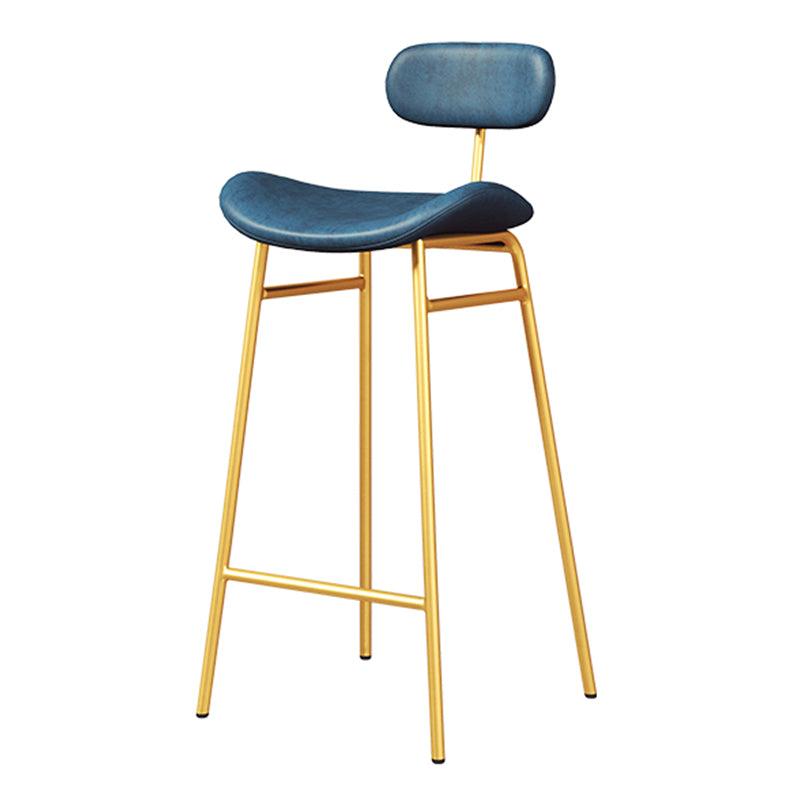 Faux Leather Bar Stools Scandinavian Low Back Armless Barstool with 4 Iron Legs