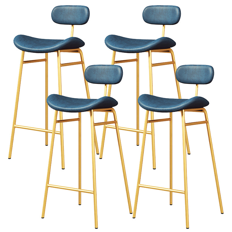 Faux Leather Bar Stools Scandinavian Low Back Armless Barstool with 4 Iron Legs