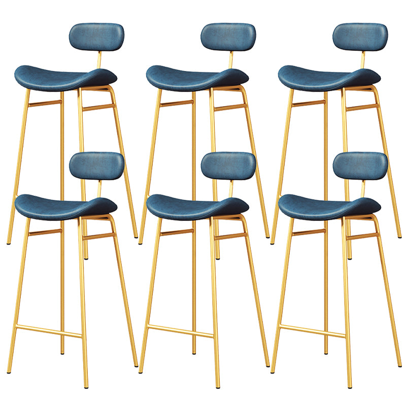 Faux Leather Bar Stools Scandinavian Low Back Armless Barstool with 4 Iron Legs