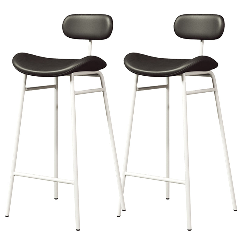 Faux Leather Bar Stools Scandinavian Low Back Armless Barstool with 4 Iron Legs