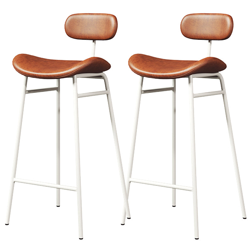 Faux Leather Bar Stools Scandinavian Low Back Armless Barstool with 4 Iron Legs