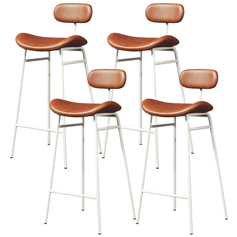 Faux Leather Bar Stools Scandinavian Low Back Armless Barstool with 4 Iron Legs