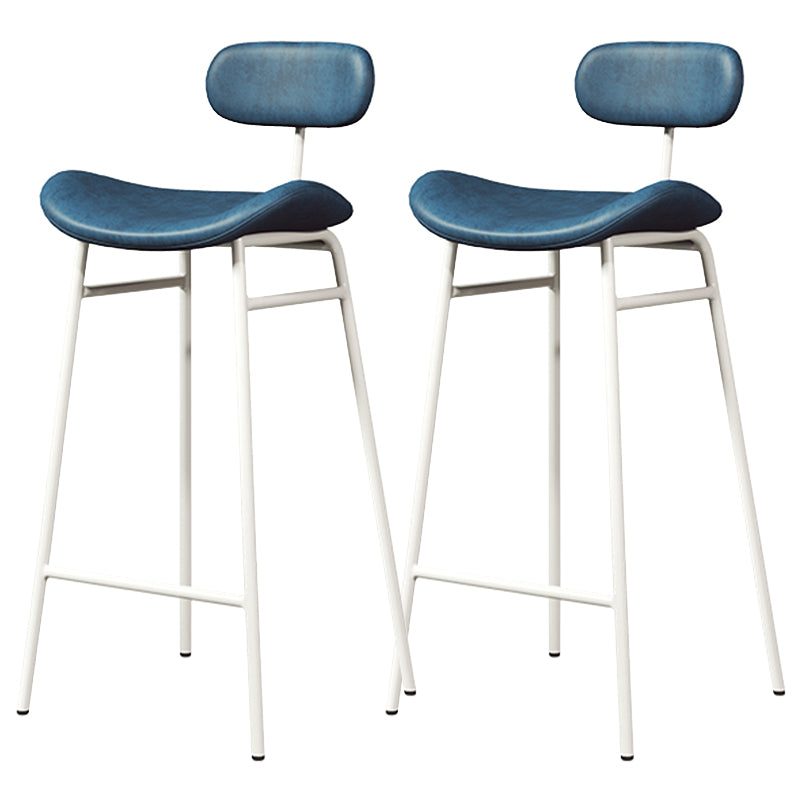 Faux Leather Bar Stools Scandinavian Low Back Armless Barstool with 4 Iron Legs