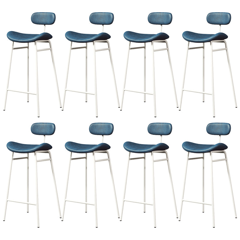Faux Leather Bar Stools Scandinavian Low Back Armless Barstool with 4 Iron Legs