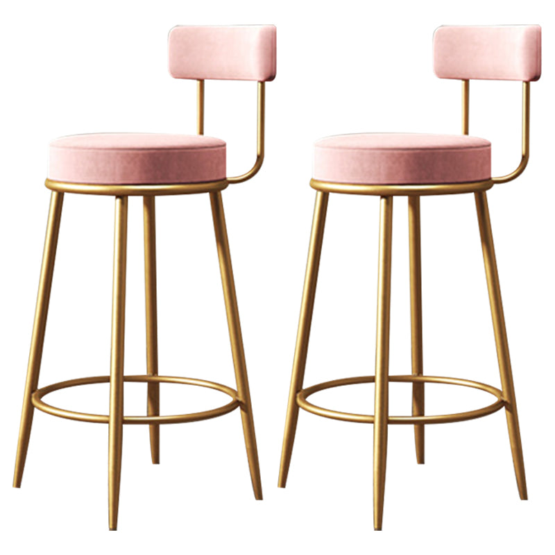 Scandinavian Low Back Bar Stools Fabric Round Seat Footrest Barstool