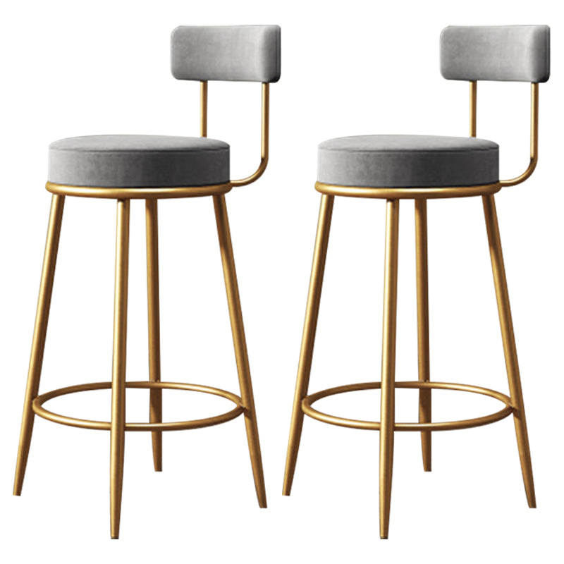 Scandinavian Low Back Bar Stools Fabric Round Seat Footrest Barstool