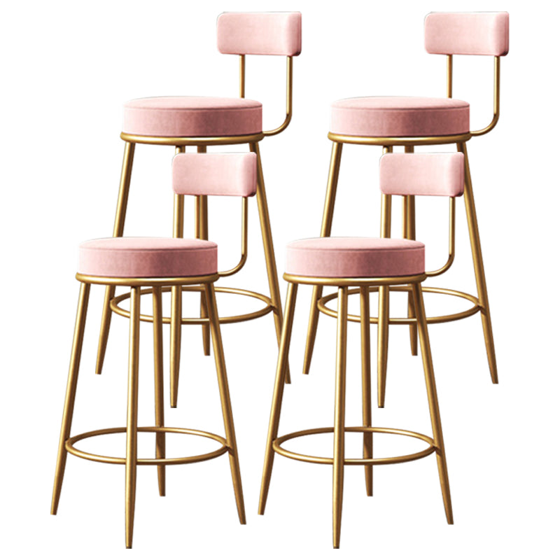 Scandinavian Low Back Bar Stools Fabric Round Seat Footrest Barstool