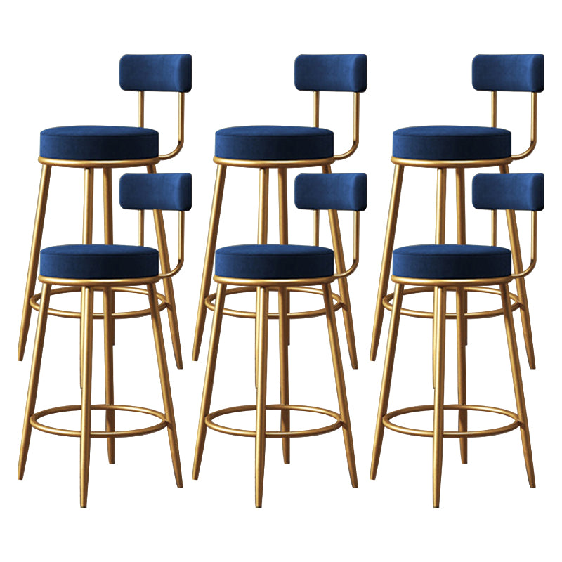 Scandinavian Low Back Bar Stools Fabric Round Seat Footrest Barstool