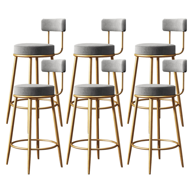 Scandinavian Low Back Bar Stools Fabric Round Seat Footrest Barstool