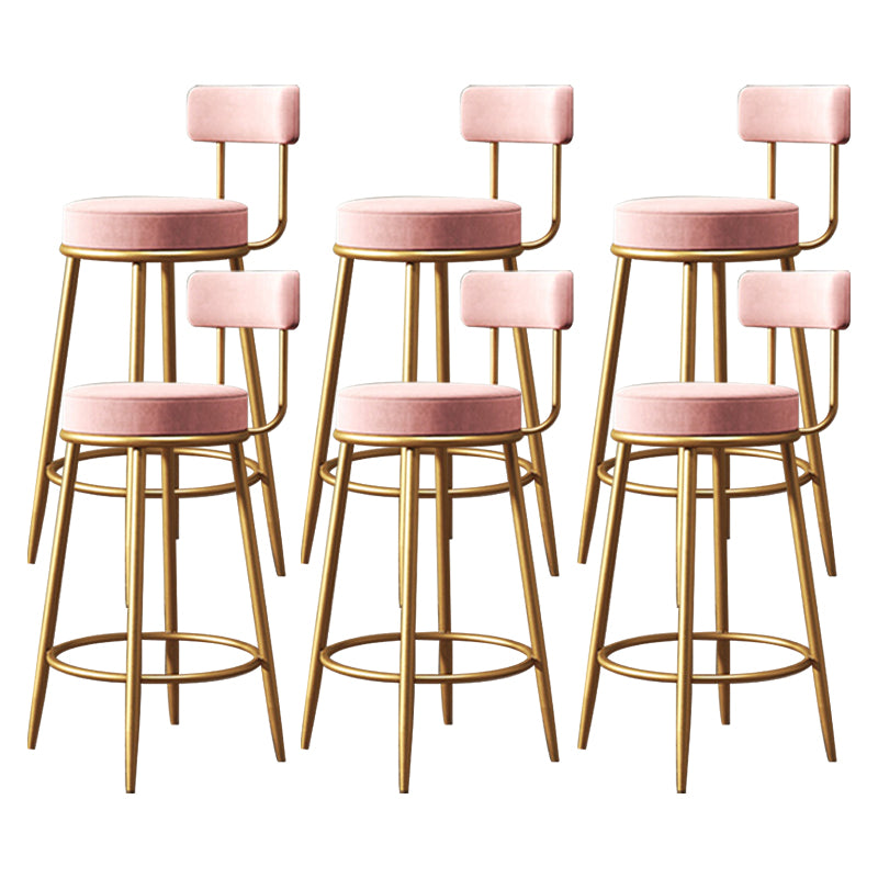 Scandinavian Low Back Bar Stools Fabric Round Seat Footrest Barstool