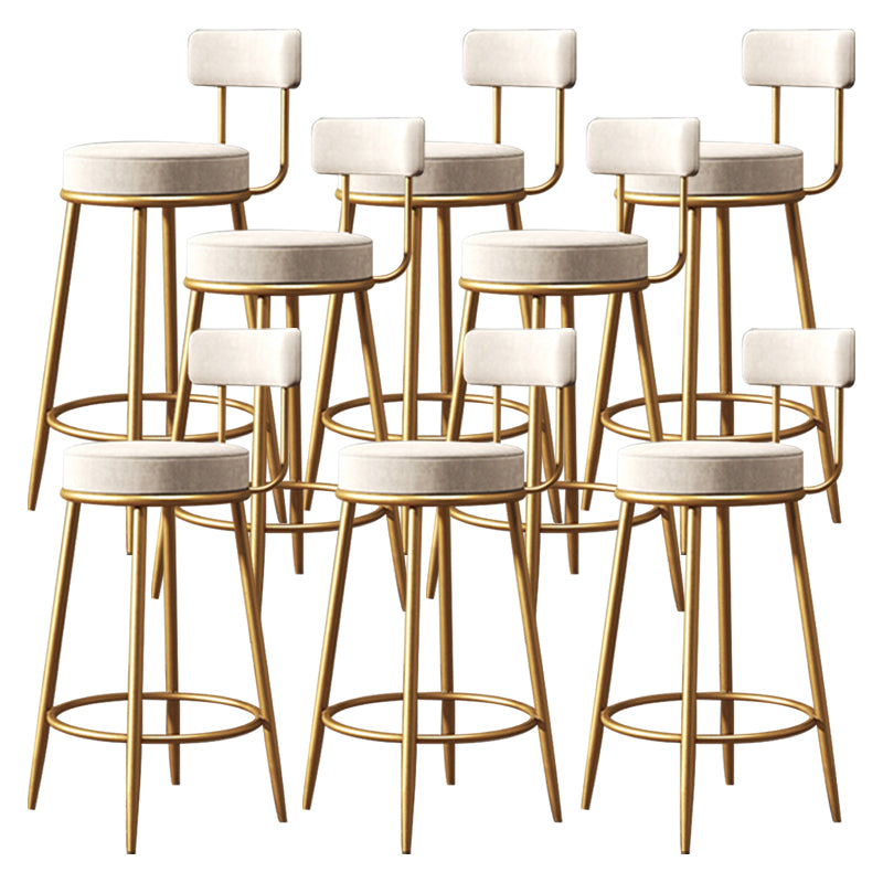 Scandinavian Low Back Bar Stools Fabric Round Seat Footrest Barstool