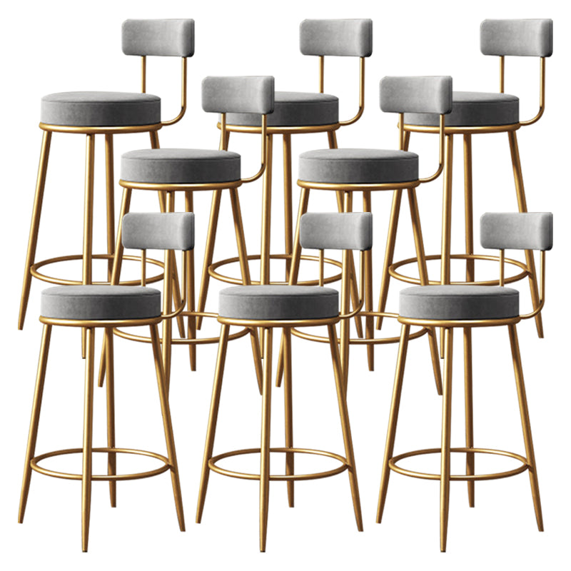 Scandinavian Low Back Bar Stools Fabric Round Seat Footrest Barstool