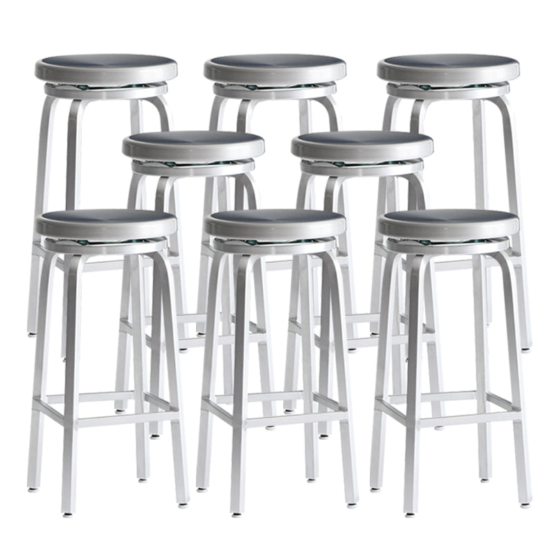 Industrial Silver Armless Counter Stool Aluminum Round Seat Footrest Counter Chair