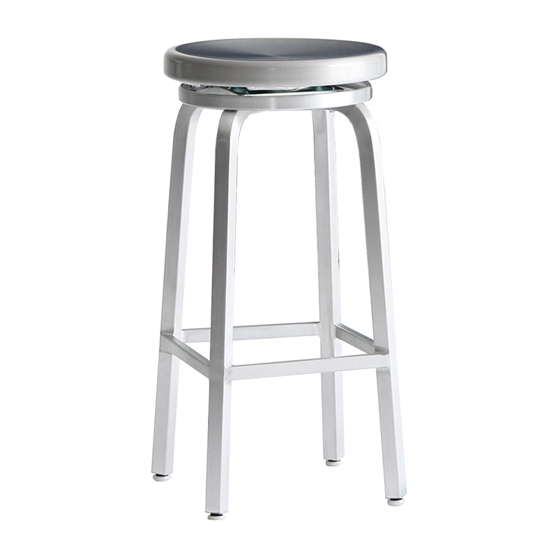 Industrial Silver Armless Counter Stool Aluminum Round Seat Footrest Counter Chair