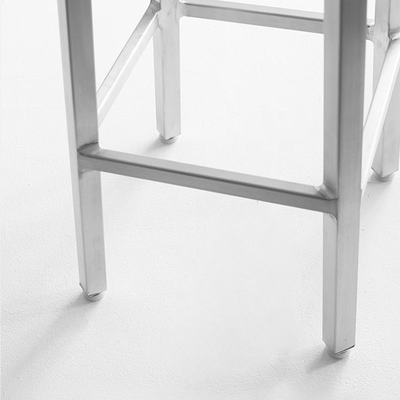 Industrial Silver Armless Counter Stool Aluminum Round Seat Footrest Counter Chair