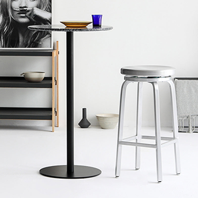 Industrial Silver Armless Counter Stool Aluminum Round Seat Footrest Counter Chair