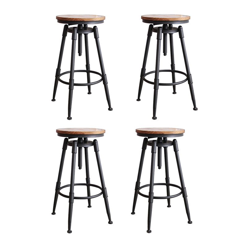 Industrial Metal Barstool Low Back Faux Leather Cushion Footrest Stool with 4 Legs