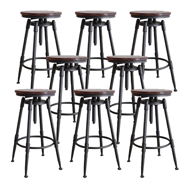 Industrial Metal Barstool Low Back Faux Leather Cushion Footrest Stool with 4 Legs